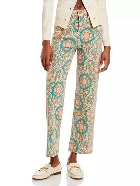 MOTHER Floral Paisley Straight Leg Pants in Teal, Pink & Yellow
